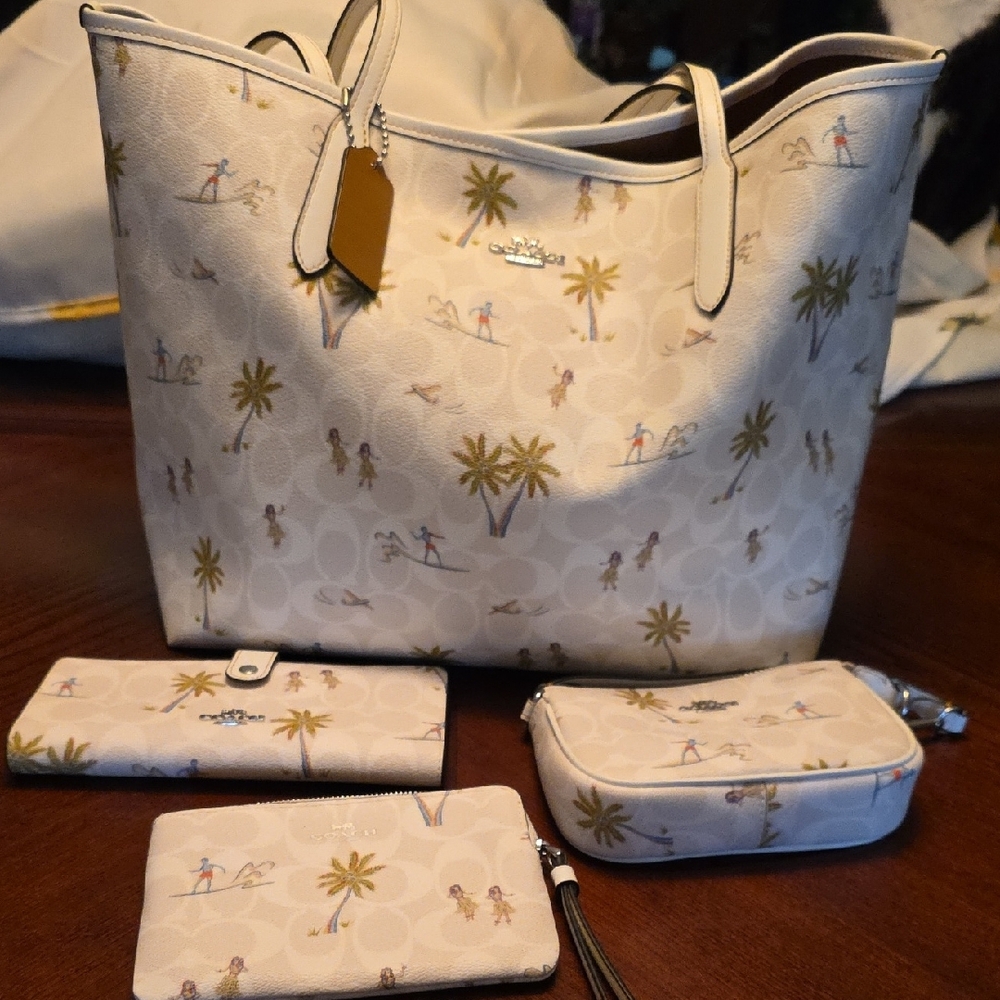 🌺 Lot Summer Hula Surfer Coach Hawaiian City Tote Bag, wallet, wristlet X2 🦩